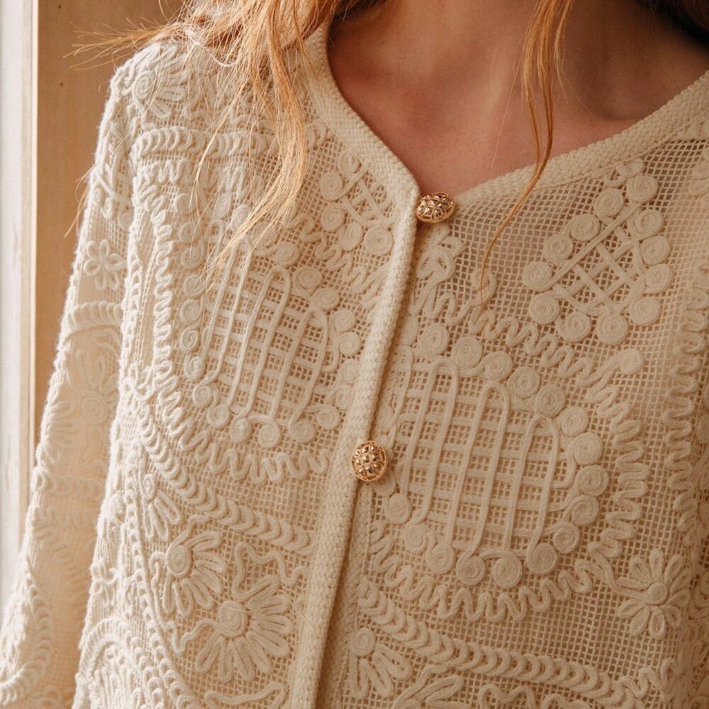 Apricot Elegant Women's Hollow-Out Bohemian Cashew Flower Pattern Coat